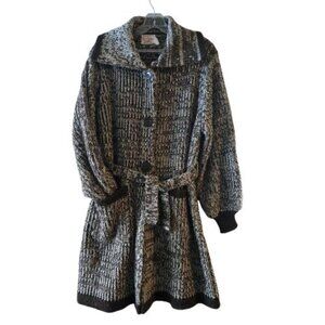 Vintage 1970's Kari Lynn Belted Brown Grey Shaker Knit Midi Belted Cardigan XL/1